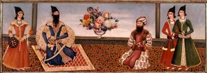 Den persiske kong Fath Ali Shah (1771-1834) omgir medlemmer av hoffet hans Painting of Shiraz School (Shiraz) (1800-tallet) Teheran, Foroughi Collection av Persian School
