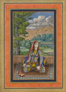 Portrait of a Persian Lady, Folio fra Davis Album, ca. 1736-37 (blekk, ugjennomsiktig akvarell og gull på papir) av Persian School