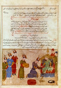 Representasjon av Ogodei Khan (1186-1241), han er sønn av Genghis Khan. Persisk miniatyr hentet fra "" Jami al-tawarikh"" (Jami al tawarikh) eller "" Universal History"" av historikeren Rashid al-din (al din) (1247-1318) Rundt 1430. Paris, B.N. av Persian School