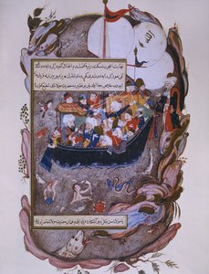 Rumi reddet et skip under en storm, sent på 1500-tallet av Persian School