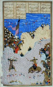 Rustam skyter Ashkabus og hesten hans, illustrasjon fra 