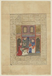 Sindukht får vite om Rudabas handlinger fra en Shahnama av Persian School