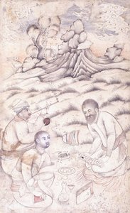 Tre unge menn i et landskap, ca. midten av 1600-tallet av Persian School