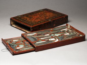 Verktøysett som viser den hellige familie, ca. 1830 (blandet media) av Persian School