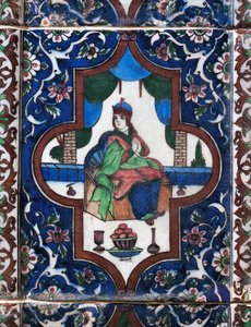 Femeie așezată, țiglă ceramică pictată, civilizație persană norvegiană av Persian School