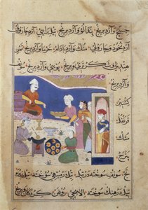 f.83v Tilberedning av søtsaker til sultanen av Mandu, fra et manuskript om indisk matlaging (vellum) av Persian School