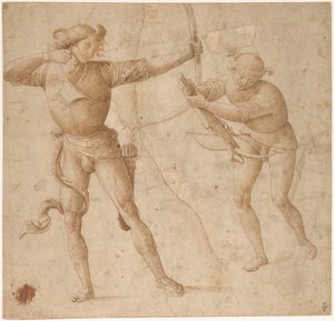 En bueskytter og en arbalist, ca. 1500.