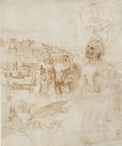 Utsikt over byen Perugia, med den angrende St. Jerome i forgrunnen, 1500-1504 av Perugino