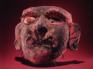 Incan Mask (kobberlegering og skall) av Peruvian School