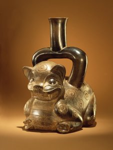 Fartøy med puma, Chavin Culture, ca. 90 f.Kr. (keramikk) av Peruvian School