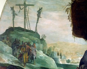 Golgata, detalj fra Deposition from Cross av Peter Candid (1548-1628), olje på lerret, 294x177 cm av Peter (1548 1628) Candid
