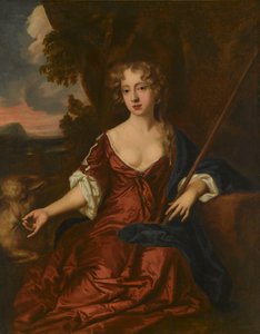 Portrett av en dame, sies å være Nell Gwynne som gjeterinne (olje på lerret) av Peter (circle of) Lely