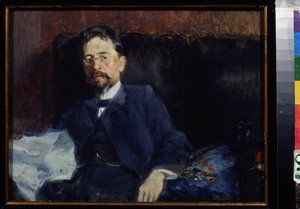 Portrett av forfatteren Anton Chekhov (1860-1904) (Portrett av forfatteren A. Chekhov). Maleri av Pyotr Alexandrovich Nilus (Pierre Nilous) (Nilouss) (1869-1940/1943), olje på lerret
