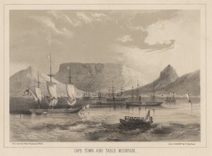 Cape Town og Table Mountain, litho av Sarony und Co., 1855 (chromolitho)