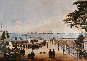 Commodore Perry lander i Japan for å møte de keiserlige kommissærene i Yokohama, 8. mars 1854