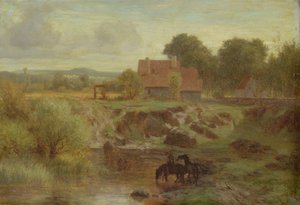 Hester som krysser en elv i Ile de France, 1855 av Peter Burnitz