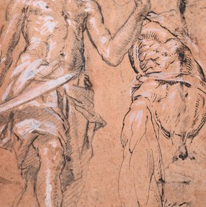 To studier av en stående mann med et sverd Alexander den store, verso: Studier..., ca. 1601. av Peter Candid