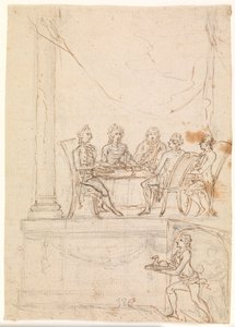 Kongefamilien ved et bord på Hirschholm slott 29. september 1771