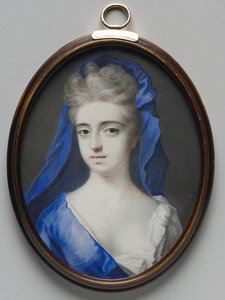 Portrett av en kvinne i blått, ca. 1700.