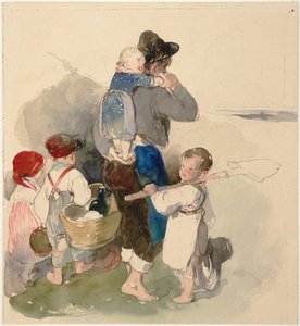 Barn på vei til arbeid i marka, ca. 1840