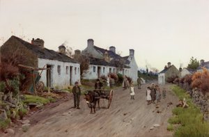 A Welsh Village - Evening, ca 1890-1910 (Akvarell og gouache) av Peter Ghent