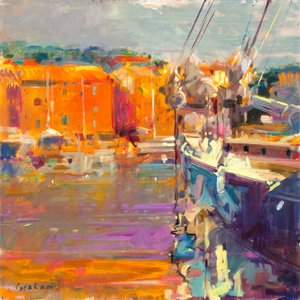 Ligge ved Saint-Tropez, 2021 (olje på lerret) av Peter Graham (Contemporary)