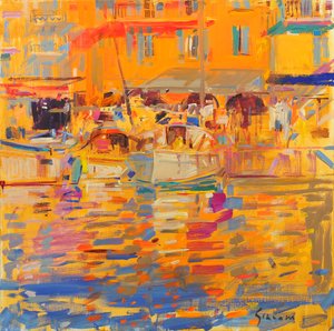 Båter i Harbour Saint Tropez av Peter Graham (Contemporary)