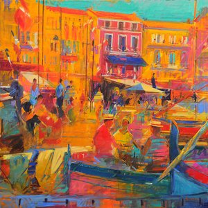 Hei Saint-Tropez, 2022 (olje på lerret) av Peter Graham