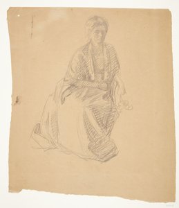 Kunstnerens kone (Fru Elise P. H.) sittende. Studie til maleriet: Innvielse av Faaborg Museum (1910-11) av Peter Hansen