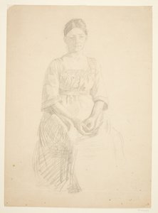 Kunstnerens kone sitter som modell for et portrett av fru Thora Karl Madsen til maleriet: Faaborg Museums innvielse (1910-11) av Peter Hansen