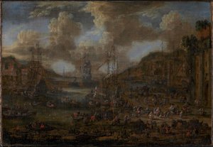 Southern Seaport med mange figurer på kysten av Peter II Casteels