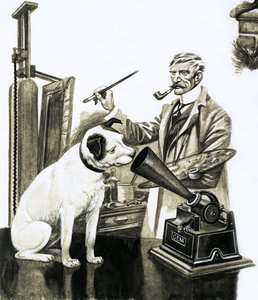 Kunstner som maler hunden som lytter på en grammofon av Peter Jackson
