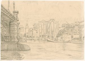 Utbrente varehus ved Blackfriars Bridge 1941 av Peter Jackson