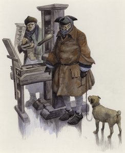 William Hogarth, 16. februar 1740, på Frost Fair ved Themsen av Peter Jackson