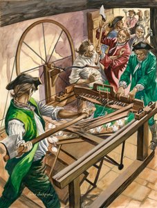 Arbeidere angriper Blackburn-hjemmet til James Hargreaves for å ødelegge oppfinnelsen hans, Spinning Jenny av Peter Jackson