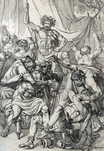 Heptarki: "" representasjon av den angelsaksiske lederen Hengist (5. århundre) som dreper fiendene sine for å grunnlegge kongeriket Kent, rundt 461" (Saksisk heptarki: angelsaksisk leder Hengist (eller Hengest) som dreper fiendene sine under av Peter Johann Nepomuck Geiger