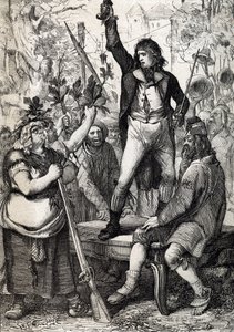 Utbruddet av den franske revolusjonen i 1789: den forsamlede befolkningen blir oppfordret til å velge fargen på en kokarde og å ta til våpen historisk) av Anton Ziegler av Peter Johann Nepomuck Geiger