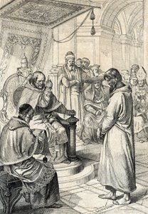 Queril of the investitures, anger av Canossa: I Canossa ber keiser Henrik IV av Det hellige romerske rike (1050-1106) i angrende kjole om tilgivelse fra pave Gregoire VII (Hildebrand: 1015/20-1085) og gjorde ærefulle endringer i januar 1077 " (Veggen av Peter Johann Nepomuck Geiger