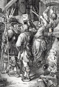 Flukten til Gustave I Vasa (eller Gustav Vasa) (1496-1560) (fremtidig konge av Sverige) forkledning som en bonde for å rømme fra Danmark av Peter Johann Nepomuck Geiger