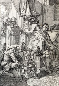 Arrestasjonen av Karl av Østerrike (1545-1568) (Don Carlos) sønn av Filip II av Spania i 1568 av mennene til hans far (Carlos, prins av Asturias eldste sønn og arving etter kong Filip II av Spania fengslet av hans far tidlig i 1568) Tegning av penn d