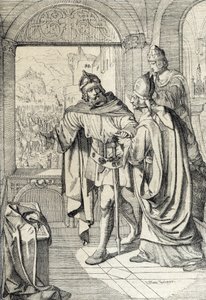 De første medlemmene av Habsburg-dynastiet Radbot og Eveque Werner på tidspunktet for byggingen av Habsburg-huset i Aargau, Sveits av Peter Johann Nepomuck Geiger