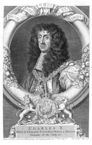 Charles II (1630-85) konge av Storbritannia og Irland fra 1660, gravert av George Vertue (1684-1756) 1736 av Peter Lely