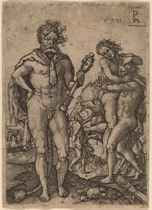 Hercules og Antaeus av Peter Maes after Heinrich Aldegrever
