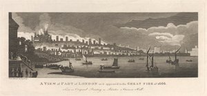 En utsikt over en del av London slik den dukket opp i den store brannen i 1666