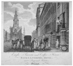 Utenfor Eagle Tavern and Coffee House, Bath & Liverpool Hotel, London, c1800