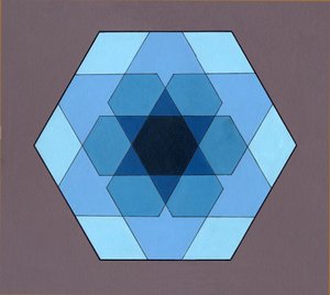 Overlaying Hexagons, 2009 (akryl om bord) av Peter McClure