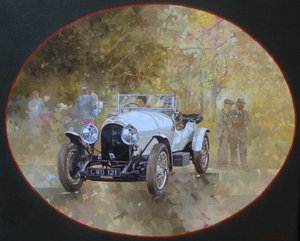 3 liter Bentley på Kelmarsh (olje på lerret) av Peter Miller