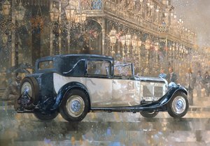 Julelys og 8 liters Bentley (olje på lerret) av Peter Miller