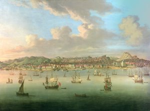 Den britiske flåten seiler inn i Lisboa havn, 1735