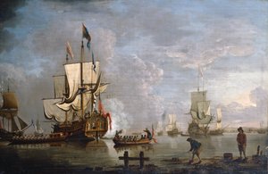 The Morning Gun: HMS Peregrine off Rochester (olje på lerret)